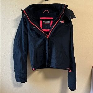 Hollister Navy Jacket with Neon Pink Details original cropped jacket size medium